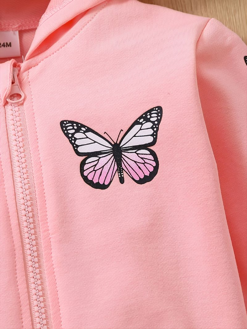 Lányok Bébi Divat Butterfly Print Kapucnis Cipzáras Kabát Ősz