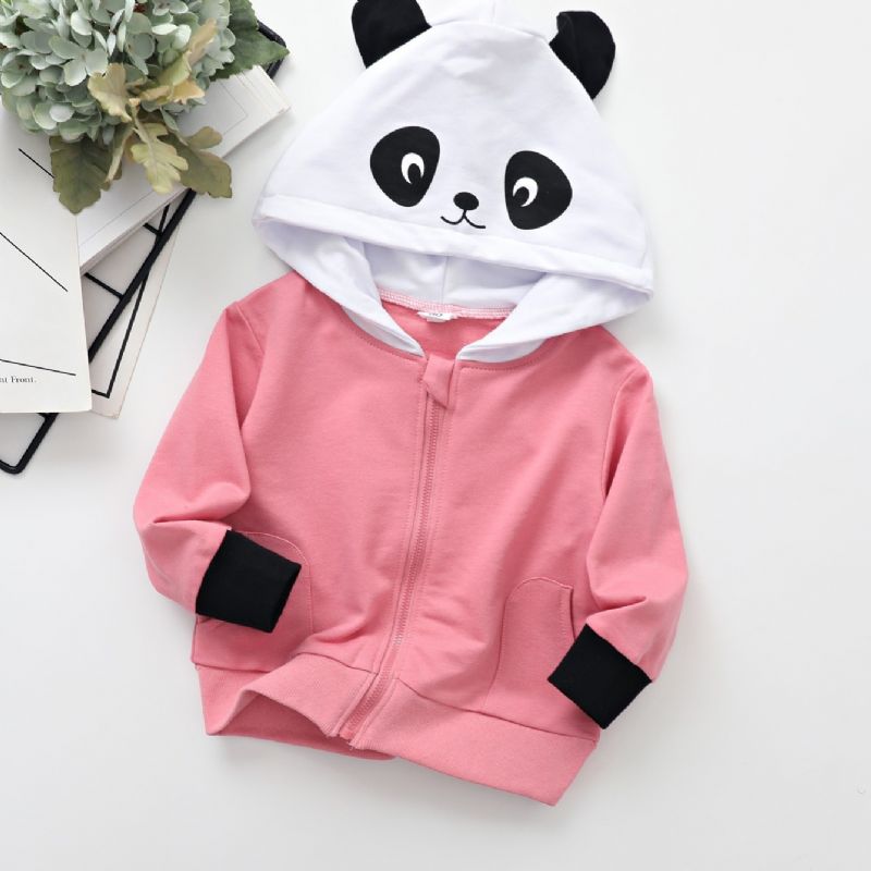 Lányok Panda Print Zip Dzseki Gyerek Thermal Hoodie