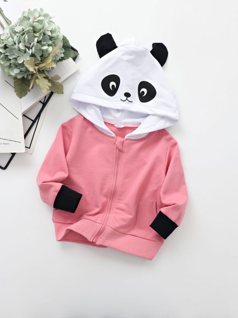 Lányok Panda Print Zip Dzseki Gyerek Thermal Hoodie