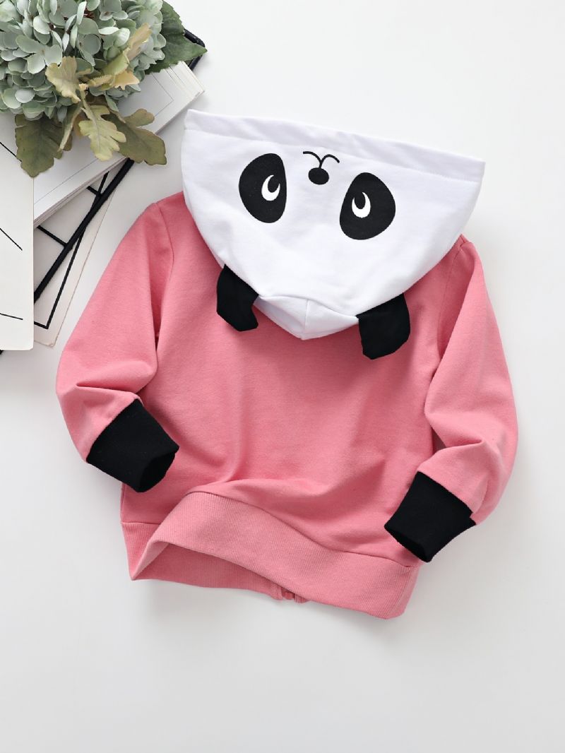 Lányok Panda Print Zip Dzseki Gyerek Thermal Hoodie