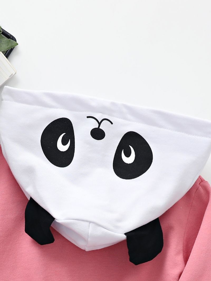 Lányok Panda Print Zip Dzseki Gyerek Thermal Hoodie