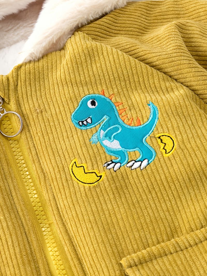 Toddler Fiúk Divat Dinosaur Print Plus Bársonyos Meleg Cipzáras Kapucnis Dzseki