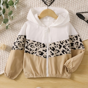 Toddler Lányok Leopard Panel Colorblock Zip Up Kapucnis Dzseki