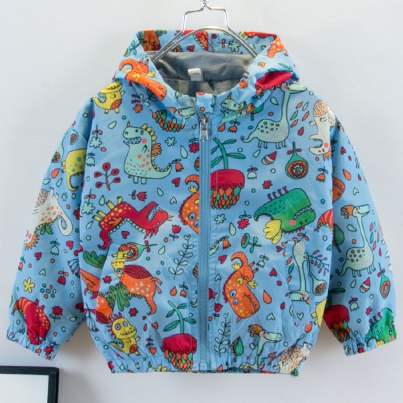 Új Fiúk Casual Dinosaur Print Cipzáros Kapucnis Dzseki