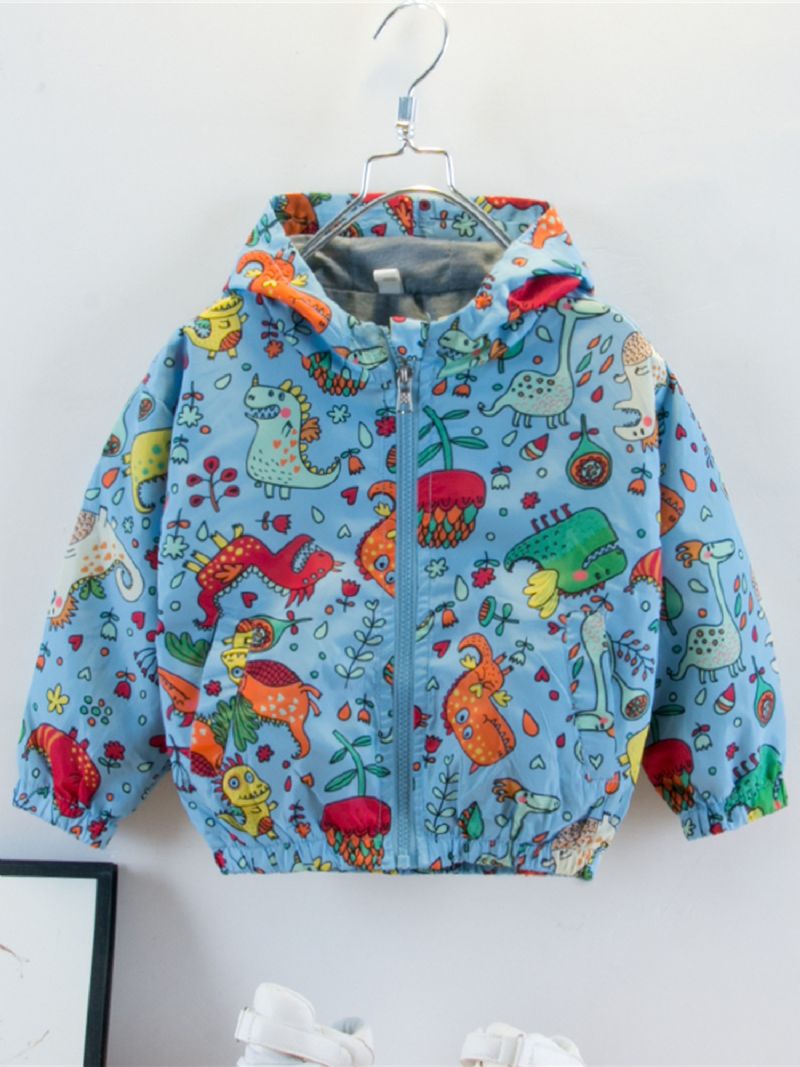 Új Fiúk Casual Dinosaur Print Cipzáros Kapucnis Dzseki