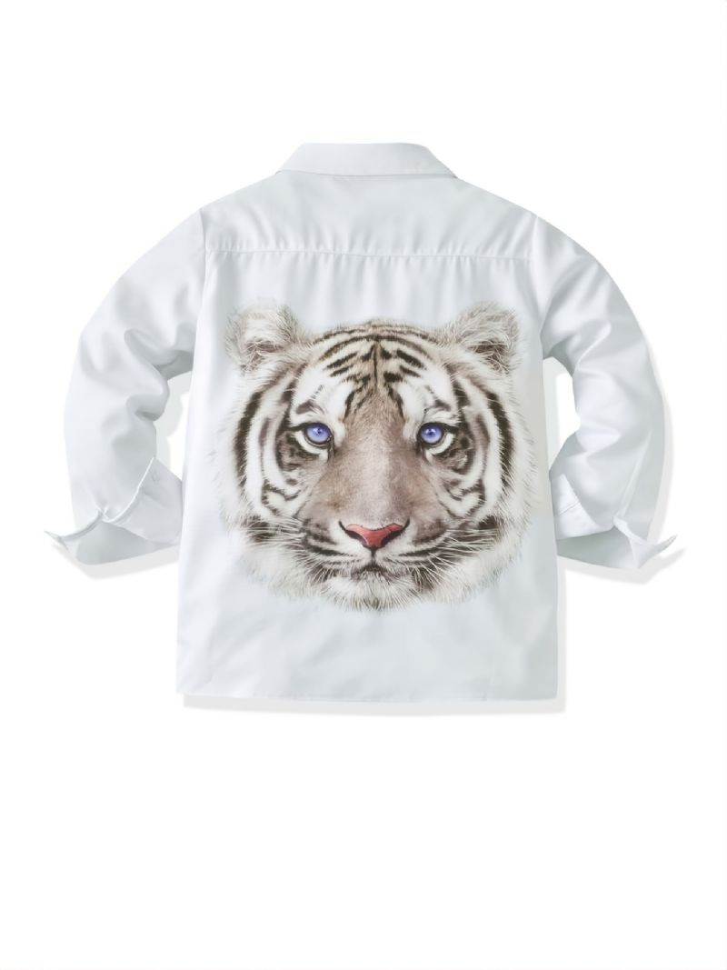 Autumn Winter Fiúk Casual Tiger Digital Print Egyszínű Hosszú Ujjú Ing