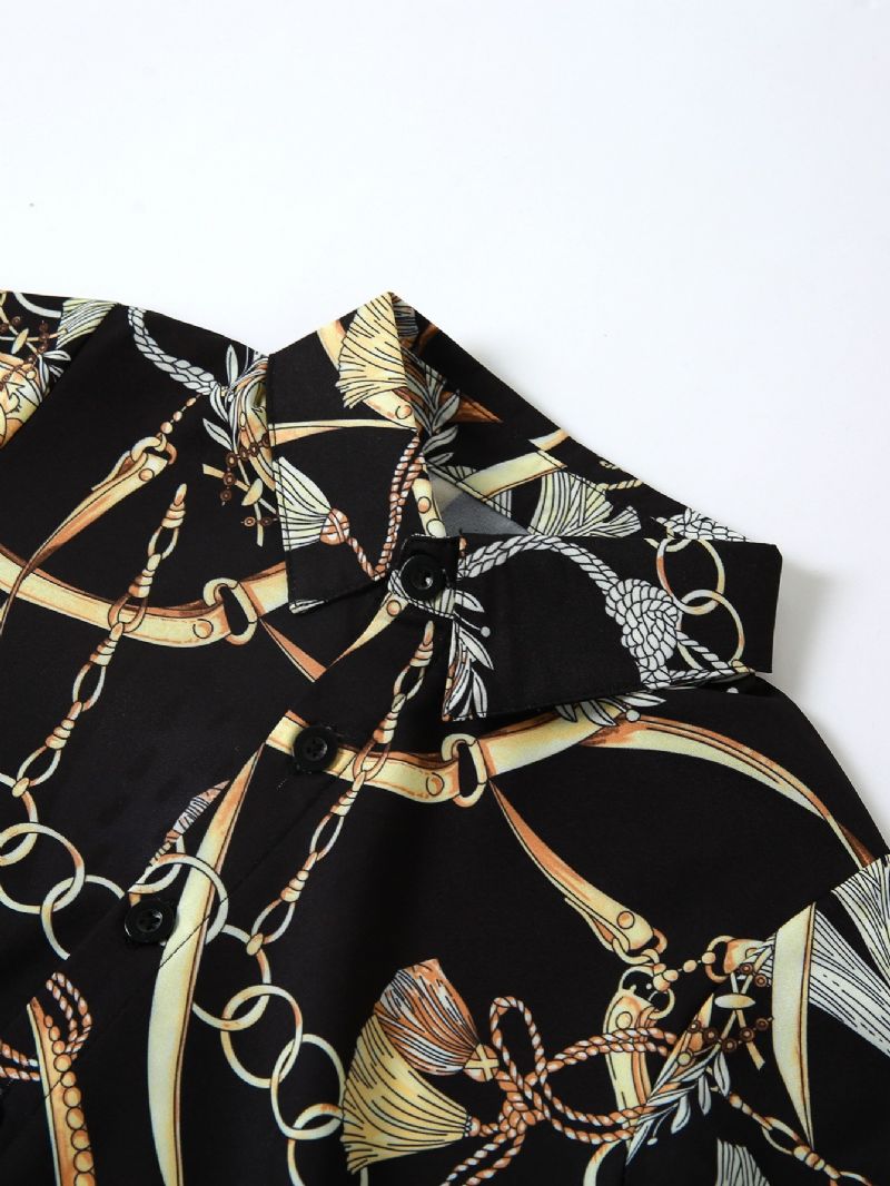 Fiúk Divat Gold Chain Print Button Down Ing Hosszú Ujjú Felső Blúz