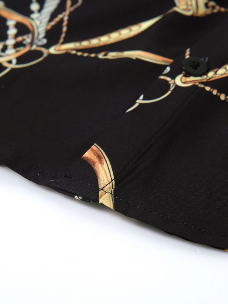 Fiúk Divat Gold Chain Print Button Down Ing Hosszú Ujjú Felső Blúz