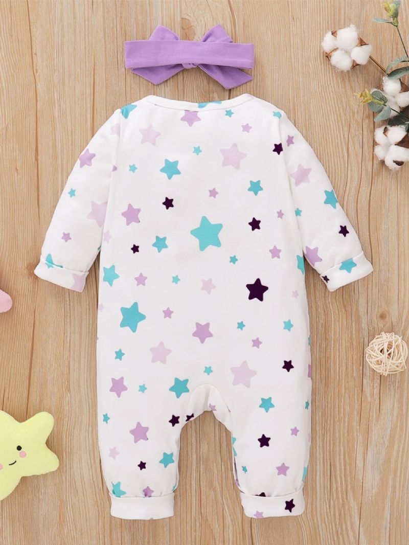 2db Lányok Little Star Print Hosszú Ujjú Jumpsuit & Headpiece