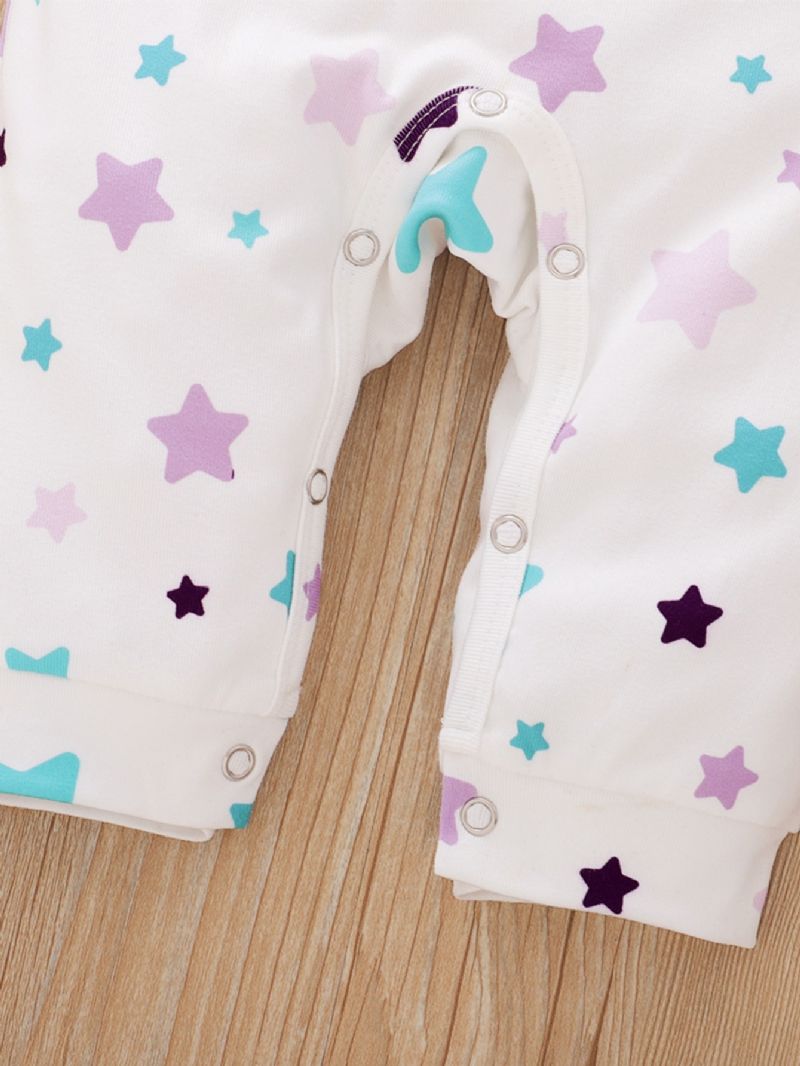 2db Lányok Little Star Print Hosszú Ujjú Jumpsuit & Headpiece