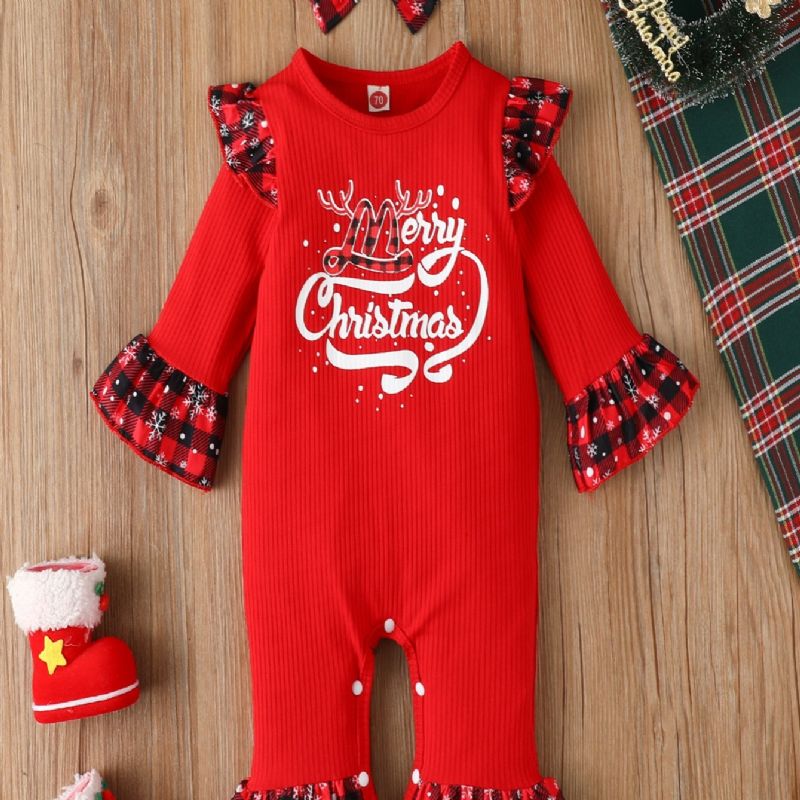 2db Újszülött Baba Lány Ruhák Karácsonyi Fodros Hosszú Ujjú Jumpsuit Body Cute Onesie Csecsemő Nadrág