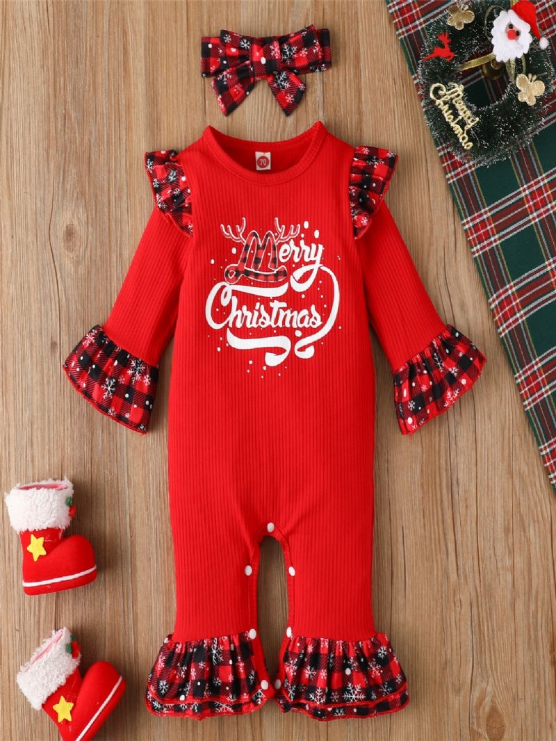 2db Újszülött Baba Lány Ruhák Karácsonyi Fodros Hosszú Ujjú Jumpsuit Body Cute Onesie Csecsemő Nadrág