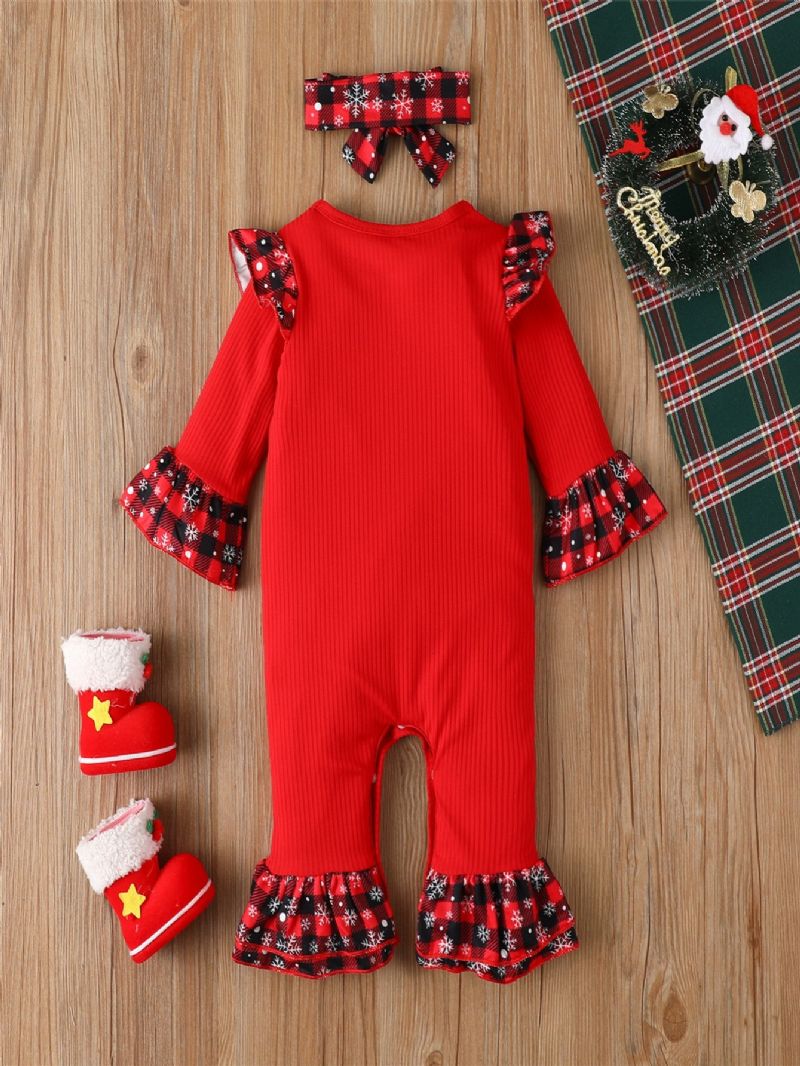 2db Újszülött Baba Lány Ruhák Karácsonyi Fodros Hosszú Ujjú Jumpsuit Body Cute Onesie Csecsemő Nadrág