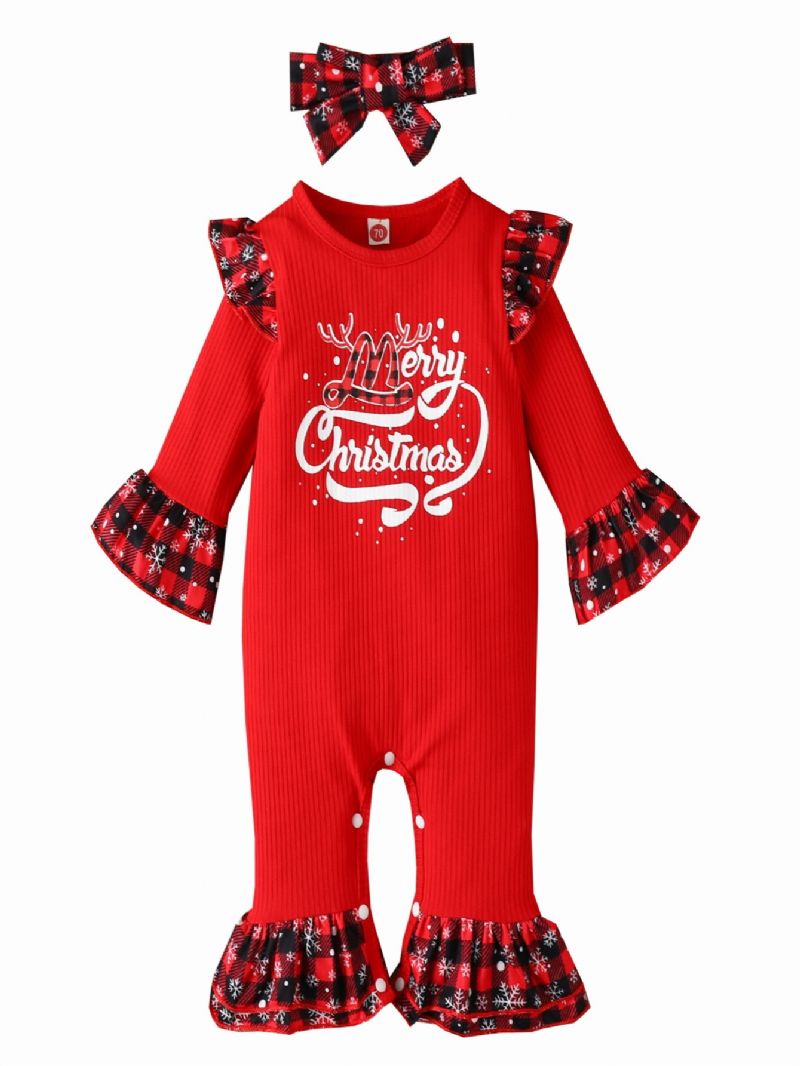 2db Újszülött Baba Lány Ruhák Karácsonyi Fodros Hosszú Ujjú Jumpsuit Body Cute Onesie Csecsemő Nadrág