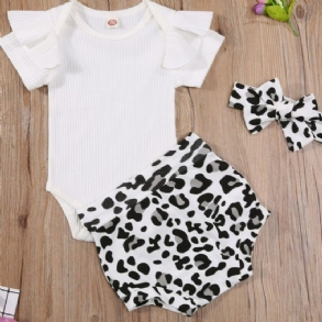 3db Bébi Lányok Fodros Ujjú Onesie Outfit Jumpsuit Fejpánttal