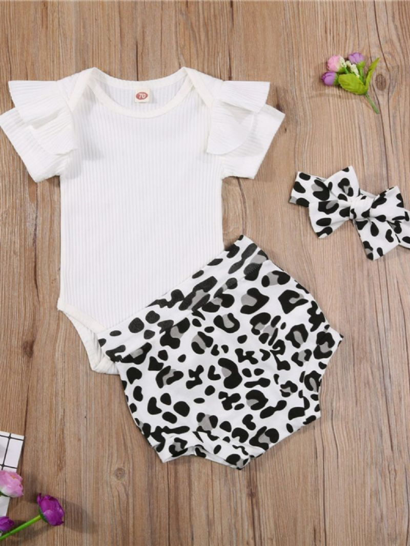 3db Bébi Lányok Fodros Ujjú Onesie Outfit Jumpsuit Fejpánttal