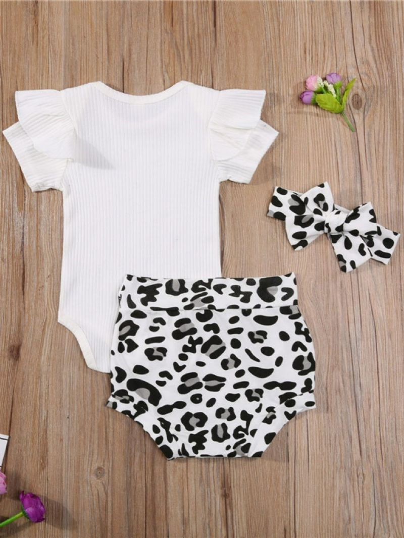 3db Bébi Lányok Fodros Ujjú Onesie Outfit Jumpsuit Fejpánttal