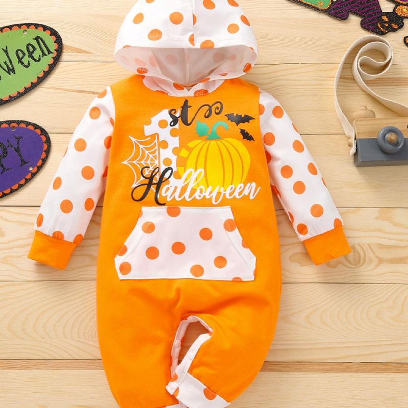 Baba Halloween Print Kapucnis Jumpsuit Romper