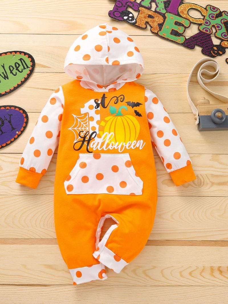 Baba Halloween Print Kapucnis Jumpsuit Romper