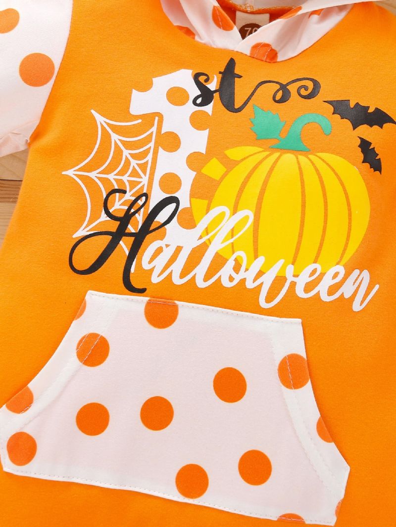 Baba Halloween Print Kapucnis Jumpsuit Romper