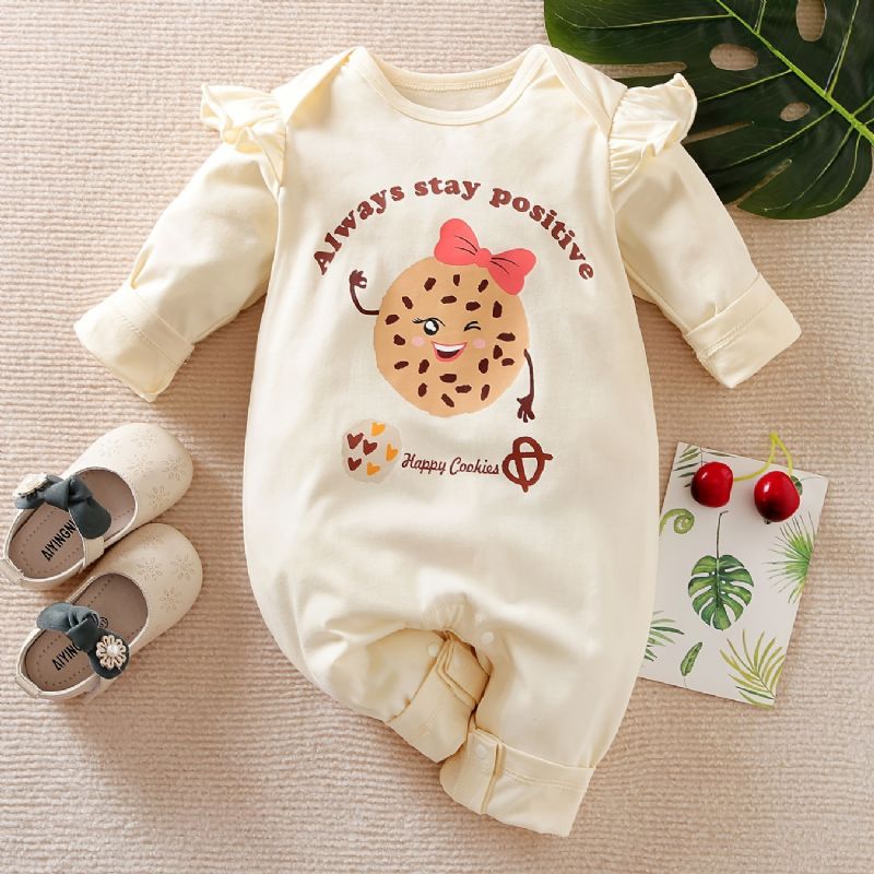 Baba Jumpsuit Cartoon Cookie Cotton Crew Neck Hosszú Ujjú