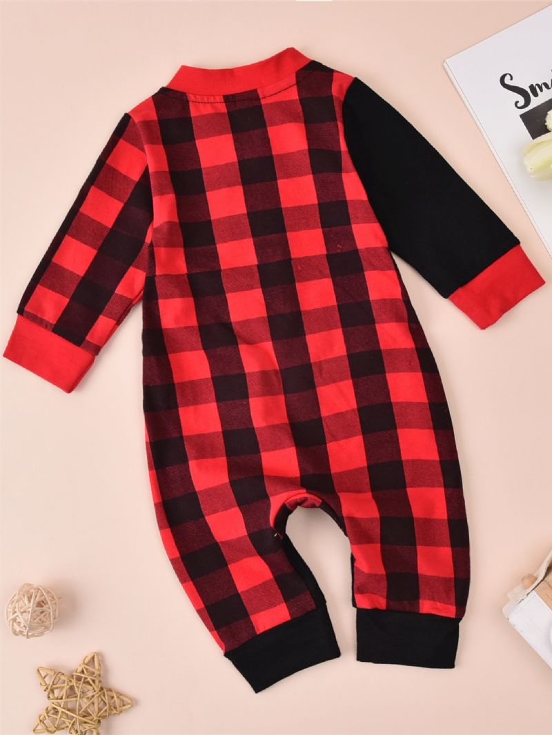 Baba Jumpsuit Karácsonyi Patchwork Plaid Pamut Hosszú Ujjú