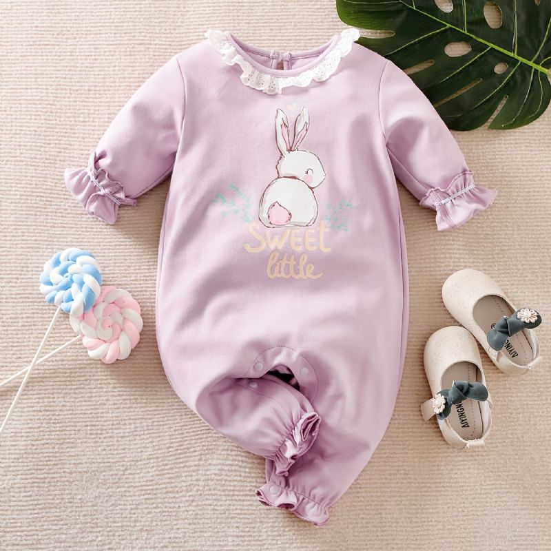 Baba Jumpsuit Rabbit Bow Lace Cotton Crew Neck Hosszú Ujjú