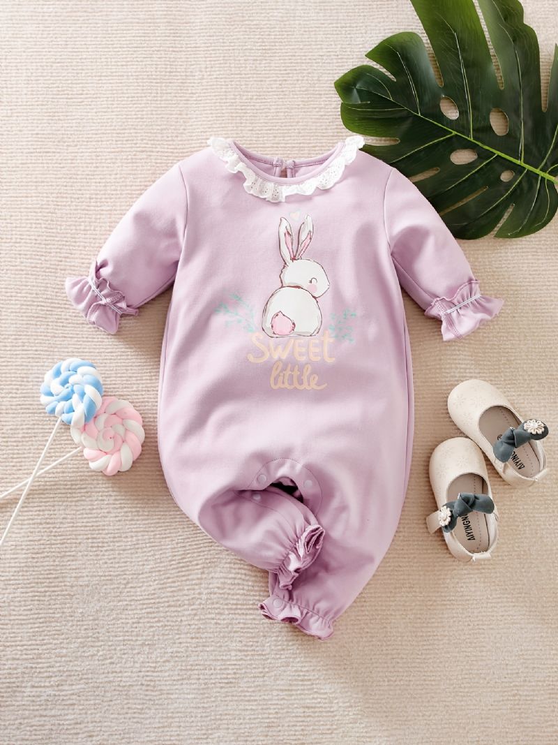 Baba Jumpsuit Rabbit Bow Lace Cotton Crew Neck Hosszú Ujjú