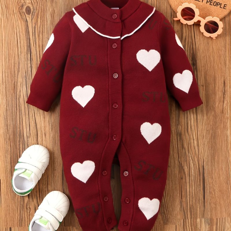 Baba Lányok Jumpsuit Heart Print Kötött Gombos