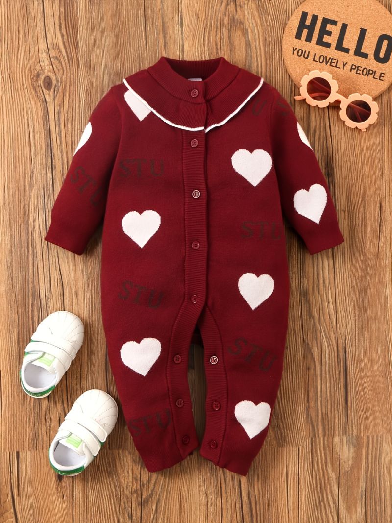 Baba Lányok Jumpsuit Heart Print Kötött Gombos