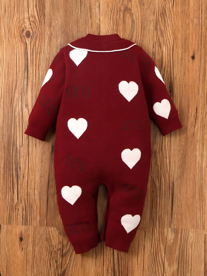 Baba Lányok Jumpsuit Heart Print Kötött Gombos