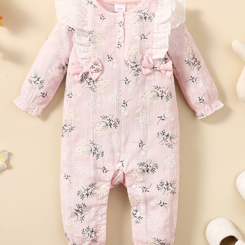 Bébi Lányok Fodros Ujjú Legénységi Nyakú Jumpsuit Romper