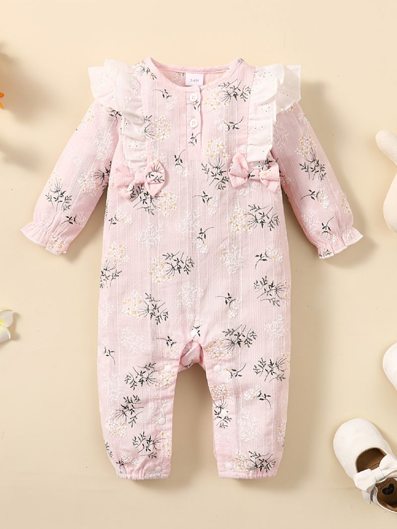 Bébi Lányok Fodros Ujjú Legénységi Nyakú Jumpsuit Romper