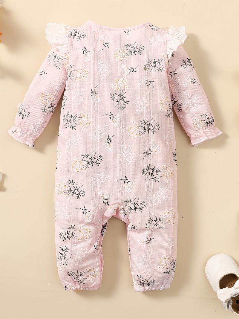 Bébi Lányok Fodros Ujjú Legénységi Nyakú Jumpsuit Romper