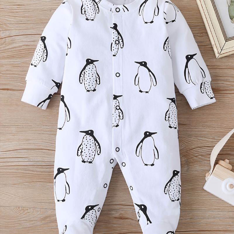 Bébi Lányok Footies Penguin Print Rompers Jumpsuits