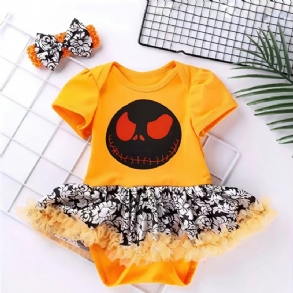 Bébi Lányok Ghost Print Crop Sleeve Triangle Jumpsuit & Headband