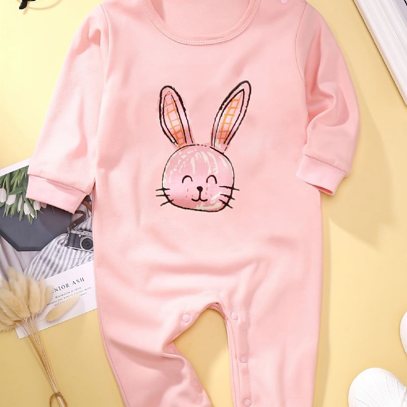 Bébi Lányok Hosszú Ujjú Nyúl Mintás Jumpsuit Babaruhák