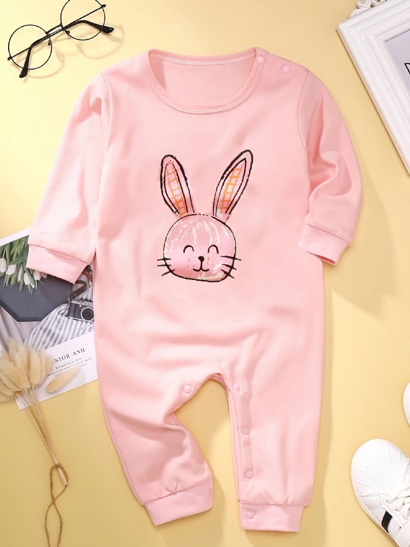 Bébi Lányok Hosszú Ujjú Nyúl Mintás Jumpsuit Babaruhák