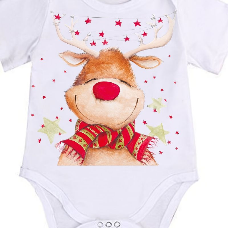 Bébi Lányok Karácsonyi Aranyos Szarvas Print Onesie Jumpsuit Ruhák