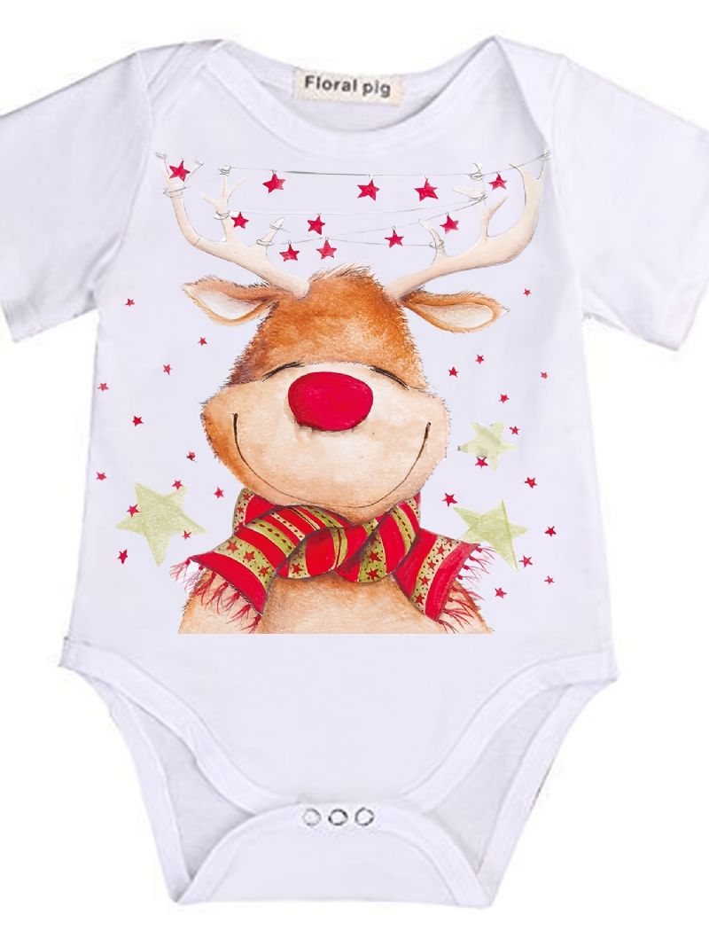 Bébi Lányok Karácsonyi Aranyos Szarvas Print Onesie Jumpsuit Ruhák