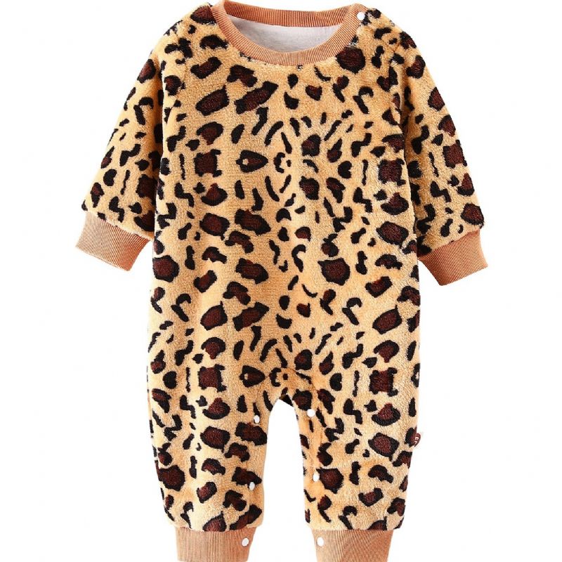 Bébi Lányok Leopárd Mintás Jumpsuit Pamut Hosszú Ujjú Onsie Téli Babaruhákhoz