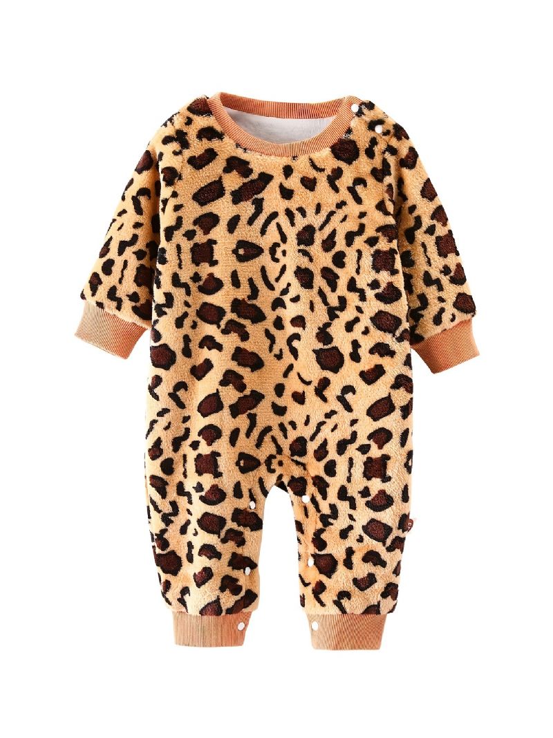 Bébi Lányok Leopárd Mintás Jumpsuit Pamut Hosszú Ujjú Onsie Téli Babaruhákhoz