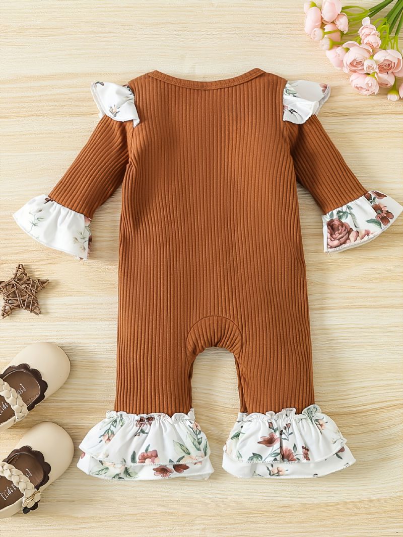 Bébi Lányok Letter Flying Sleeve Hosszú Ujjú Nyomtatott Romper Jumpsuit