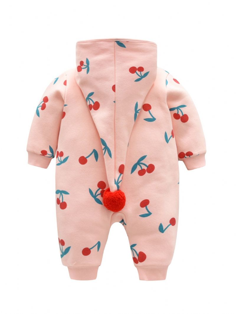 Bébi Lányok Pink Aranyos Cseresznyepamut Kényelmes Kapucnis Jumpsuit Őszi Tél