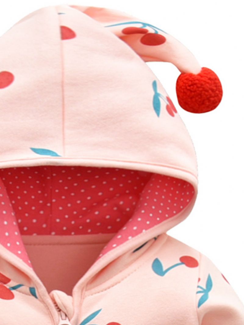 Bébi Lányok Pink Aranyos Cseresznyepamut Kényelmes Kapucnis Jumpsuit Őszi Tél