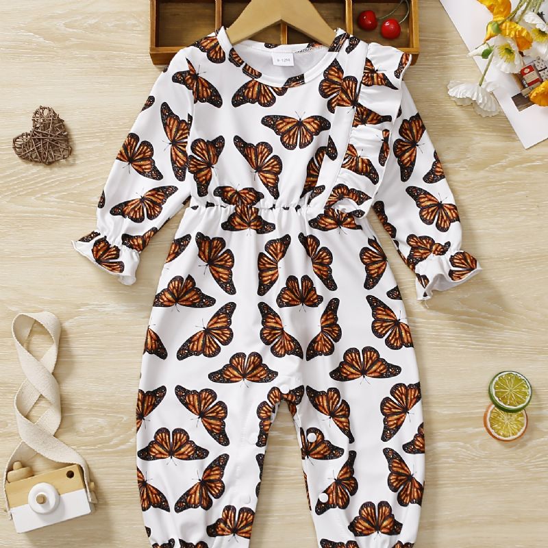 Bébi Lányok Romper Butterfly Print Fodor Hosszú Ujjú Jumpsuit Gyerekruhák