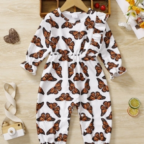 Bébi Lányok Romper Butterfly Print Fodor Hosszú Ujjú Jumpsuit Gyerekruhák