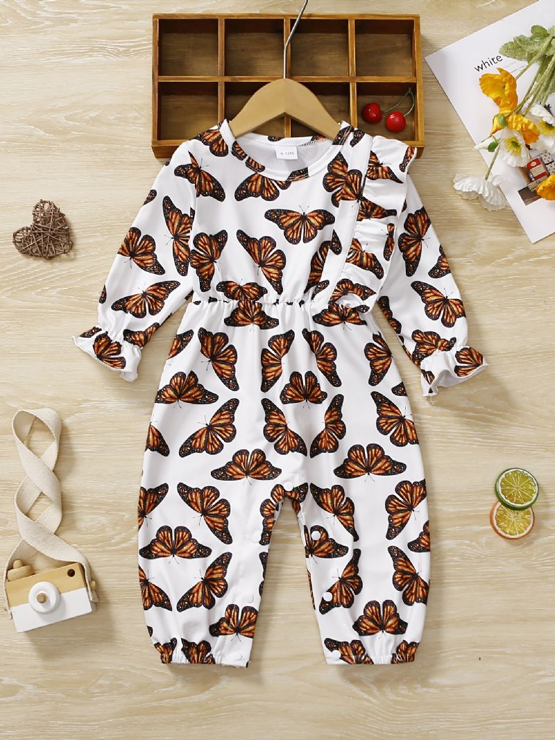 Bébi Lányok Romper Butterfly Print Fodor Hosszú Ujjú Jumpsuit Gyerekruhák