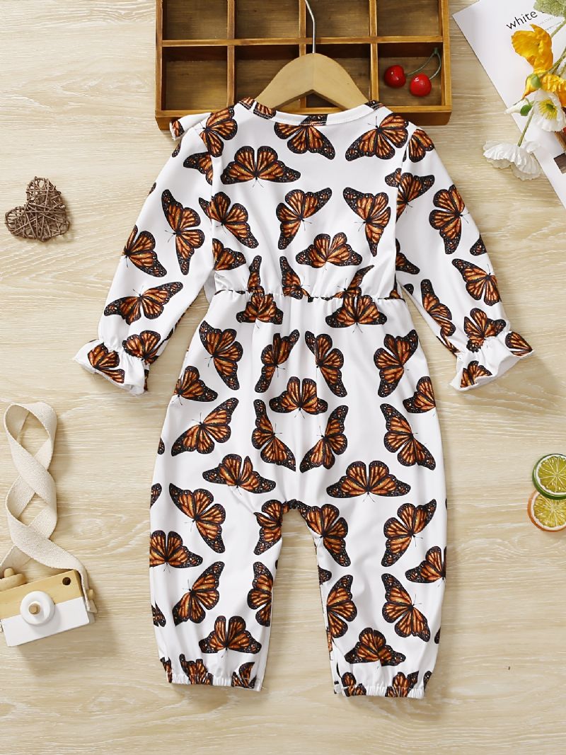 Bébi Lányok Romper Butterfly Print Fodor Hosszú Ujjú Jumpsuit Gyerekruhák