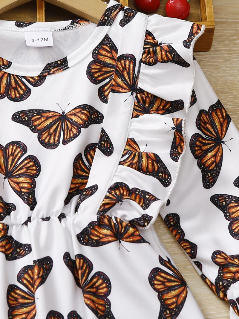 Bébi Lányok Romper Butterfly Print Fodor Hosszú Ujjú Jumpsuit Gyerekruhák